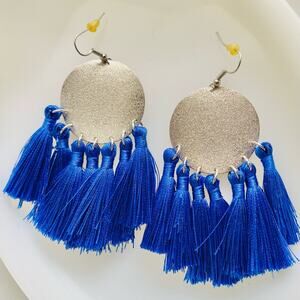 PAPARAZZI • Blue + Silver Tassel Drop Statement Earrings